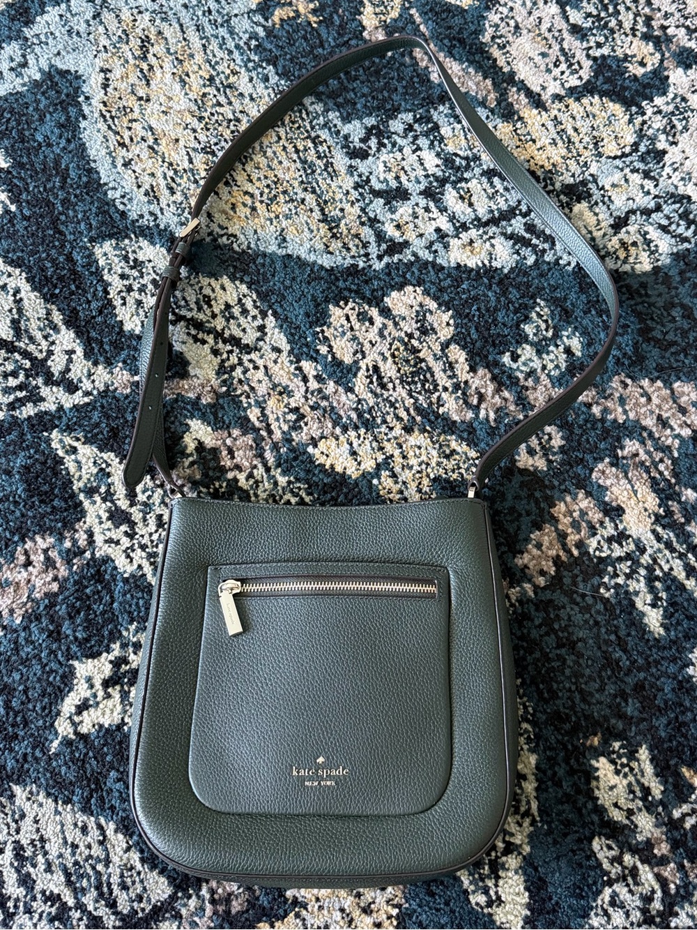 Kate Spade Forest Green Leila Zip Top Pebbled Leather Crossbody Bag